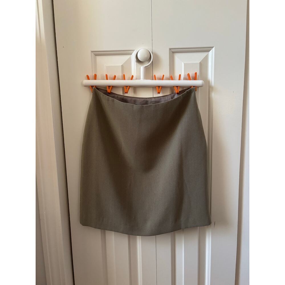 Olive Green A-Line Mini Skirt High Waist Minimal Chic Size S 28” Waist - Picture 3 of 11